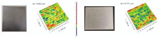 白色油漆试样(a)和黑色油漆试样(b)经激光清洗后的外观与表面三维轮廓