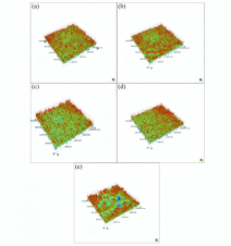 不同组分纳米 TiO2/PLA/PEG 复合材料表面三维轮廓图