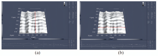 SOS光波导 CLSM 测量图：(a)和(b)分别是 SWR 水平方向分布和垂直方向分布图